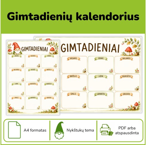 Gimtadienių kalendorius | Nykštukų tema (Nr. P177)